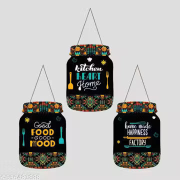 ArtDecorHub Good Food Good Mood Quote Decorative Wall Hanging Decoration Item Pack of 3